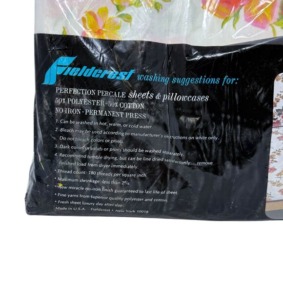 Vintage New‎ Fieldcrest Pink Orange Peace Rose Double Bottom Fitted Sheet 180TC - Picture 7 of 7